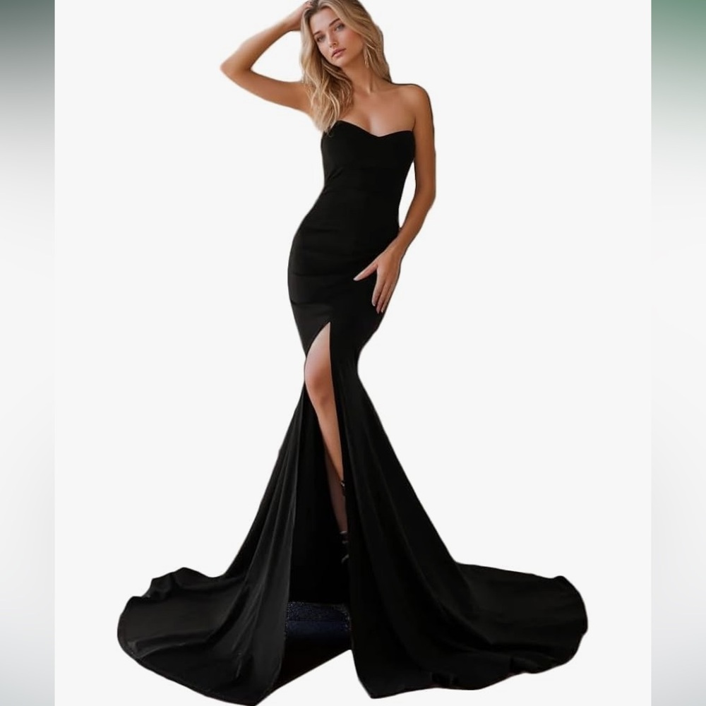 Black Strapless Evening Gown
